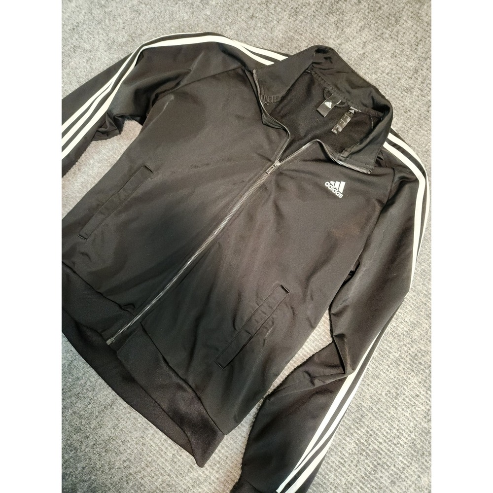 Adidas Mens Track Jacket Black White 3-Stripe Full Zip Sportswear Large